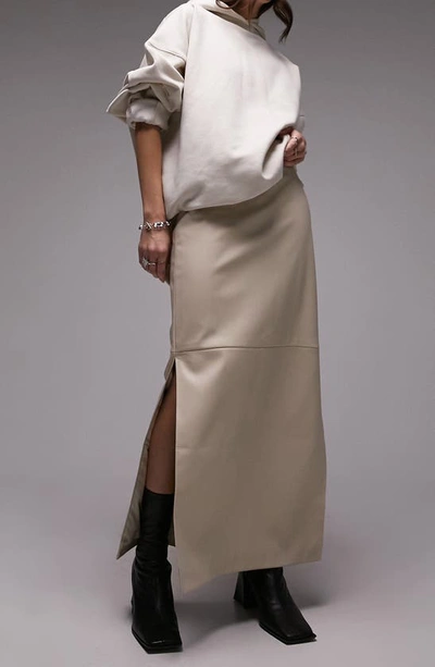 Shop Topshop Faux Leather Maxi Skirt In Light Brown