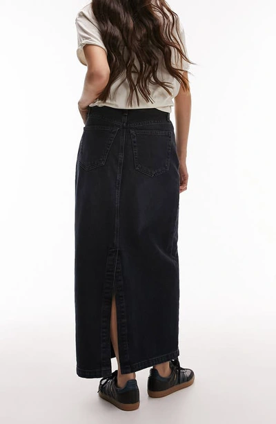 Shop Topshop Denim Midi Skirt In Navy