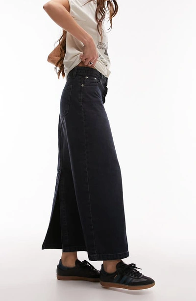 Shop Topshop Denim Midi Skirt In Navy