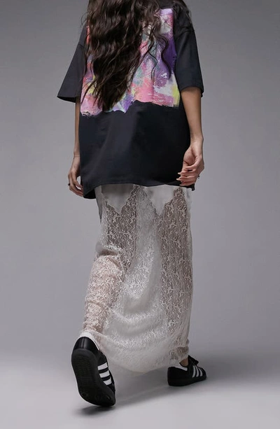 Shop Topshop Satin & Lace Maxi Skirt In Light Grey