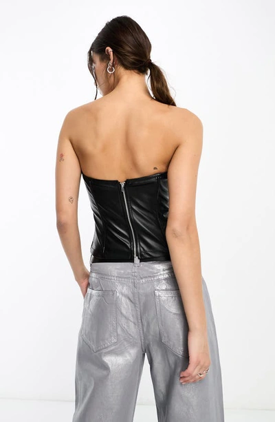 Shop Asos Design Plunge Faux Leather Corset Top In Black
