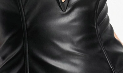 Shop Asos Design Plunge Faux Leather Corset Top In Black