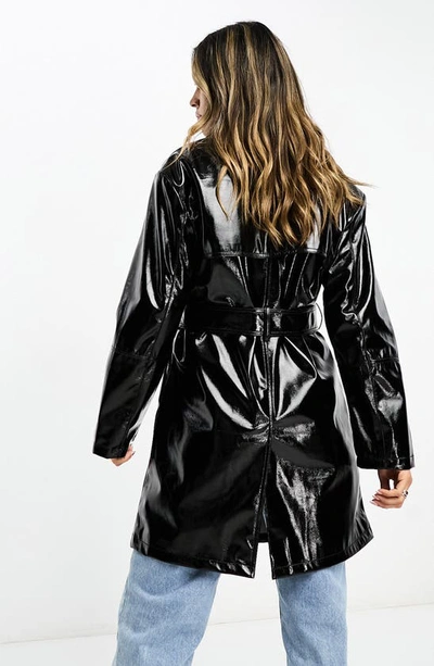 Shop Asos Design Belted Faux Leather Coat In Black