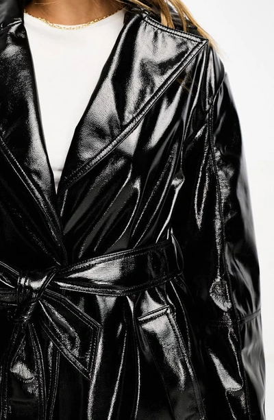 Shop Asos Design Belted Faux Leather Coat In Black