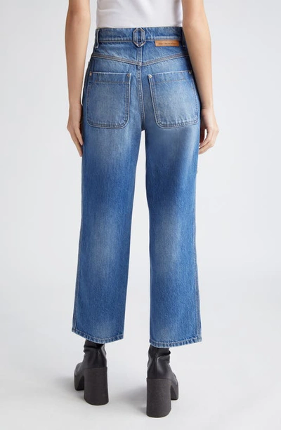 Shop Stella Mccartney Crystal Flower Cutout Nonstretch Crop Straight Leg Jeans In Mid Blue