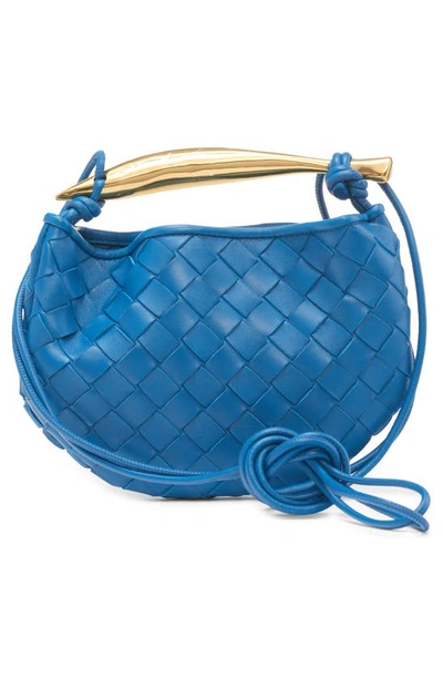 Shop Bottega Veneta Sardine Intrecciato Crossbody Bag In Deep Pacific/ Brass