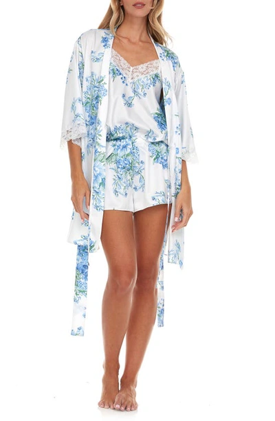 Shop Flora Nikrooz Sabrina Floral Print Satin Short Pajamas & Robe Set In Ivory