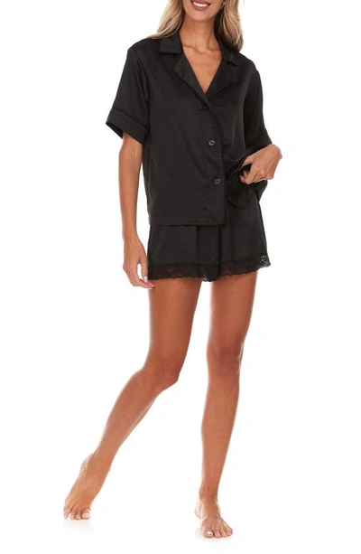 Shop Flora Nikrooz Selena Satin Charmeuse Short Pajamas In Black