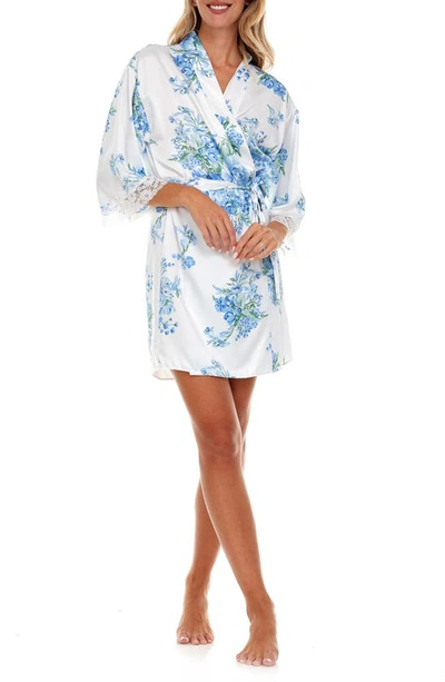 Shop Flora Nikrooz Sabrina Floral Print Satin Short Pajamas & Robe Set In Ivory