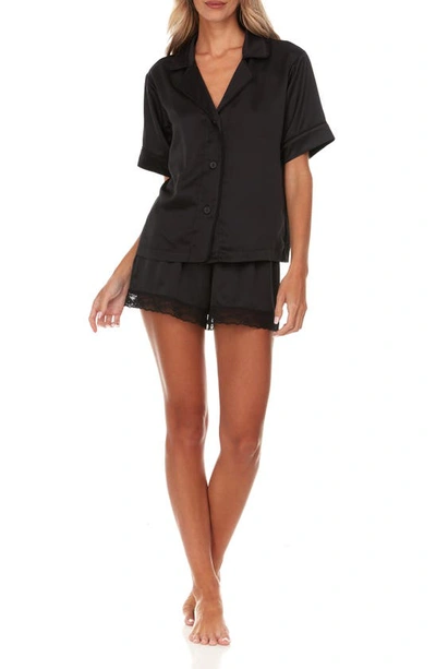 Shop Flora Nikrooz Selena Satin Charmeuse Short Pajamas In Black