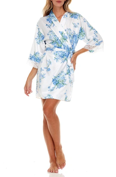 Shop Flora Nikrooz Sabrina Floral Print Satin Short Pajamas & Robe Set In Ivory