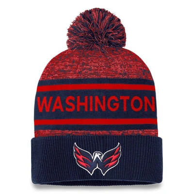 Shop Fanatics Branded  Navy/red Washington Capitals Authentic Pro Cuffed Knit Hat With Pom