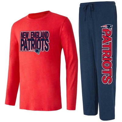 Shop Concepts Sport Navy/red New England Patriots Meter Long Sleeve T-shirt And Pants Sleep Set