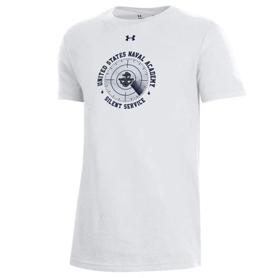 Shop Under Armour Youth  White Navy Midshipmen Silent Service Performance Naval Academy T-shirt