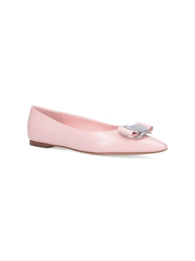 Ferragamo Buckle Pointed Toe Ballerina Shoes In Pink