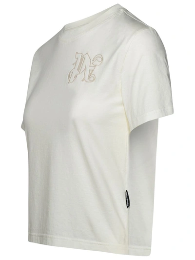 Shop Palm Angels 'monogram' Ivory Cotton T-shirt In White