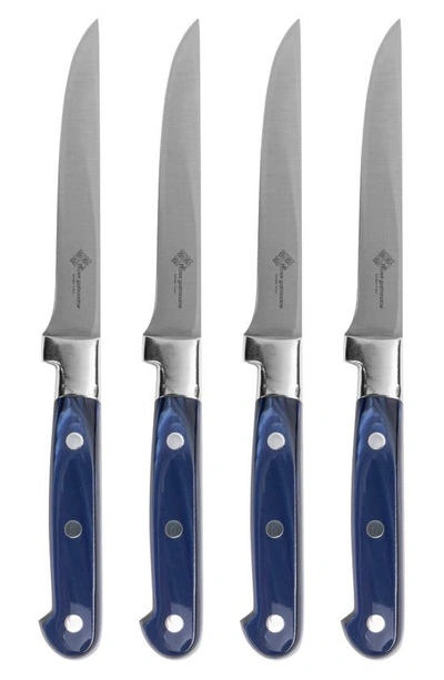 Shop French Home Au Nain Prince Gastronome 4-piece Steak Knife Set In Royal Blue