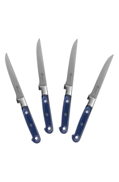 Shop French Home Au Nain Prince Gastronome 4-piece Steak Knife Set In Royal Blue