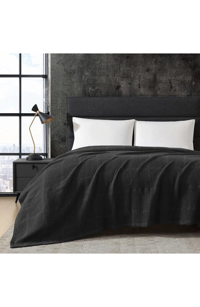 Kenneth Cole Essentials Waffle Throw Blanket In Black