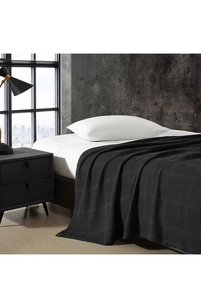 Kenneth Cole Essentials Waffle Throw Blanket In Black