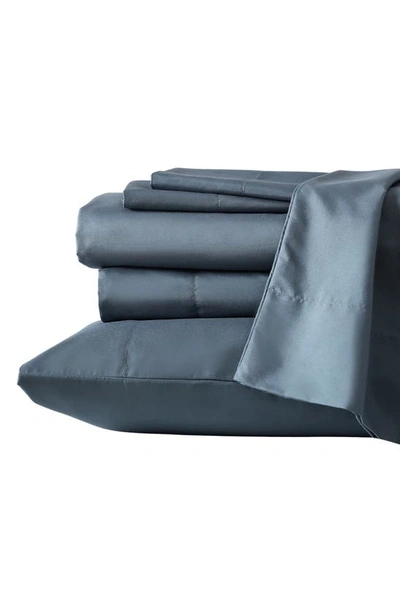 Shop Kenneth Cole Solid Recycled Polyester Sheet Set In Denim Blue