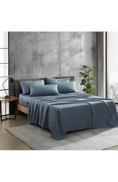 Kenneth Cole Solid Recycled Polyester Sheet Set In Denim Blue