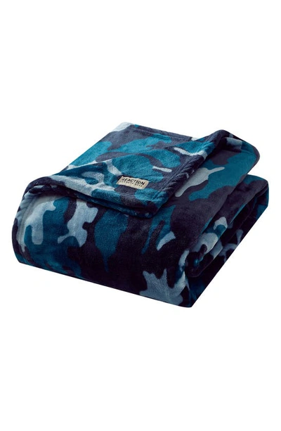 Shop Kenneth Cole Camo Print Faux Shearling Throw In Navy