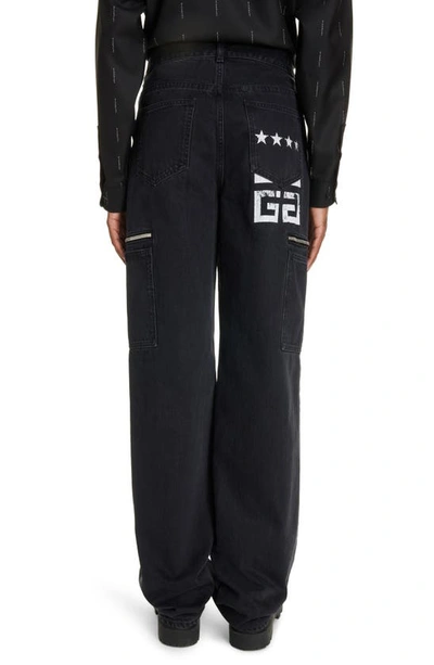 Shop Givenchy Loose Fit 4g Logo Stretch Cargo Jeans In Black