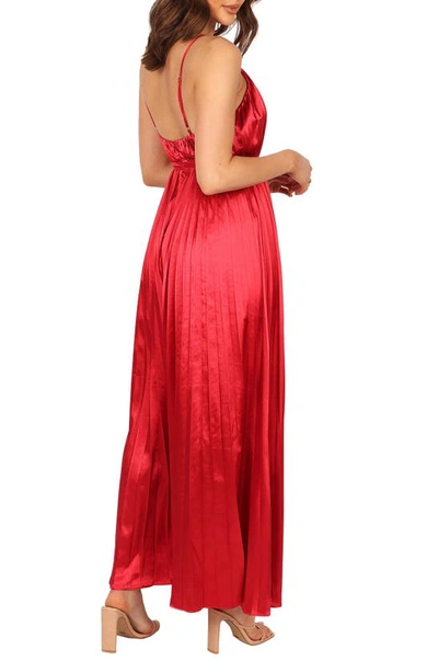 Shop Petal And Pup Eden Pleated Wide Leg Satin Jumpsuit In Red