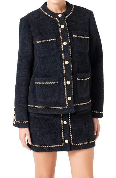 Shop Endless Rose Chain Trim Jacket In Black