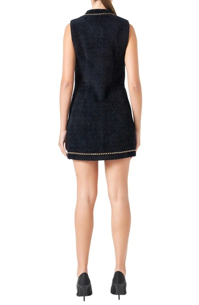Endless Rose Fuzzy Chain Trim Minidress In Black
