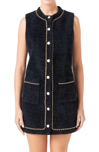 Endless Rose Fuzzy Chain Trim Minidress In Black