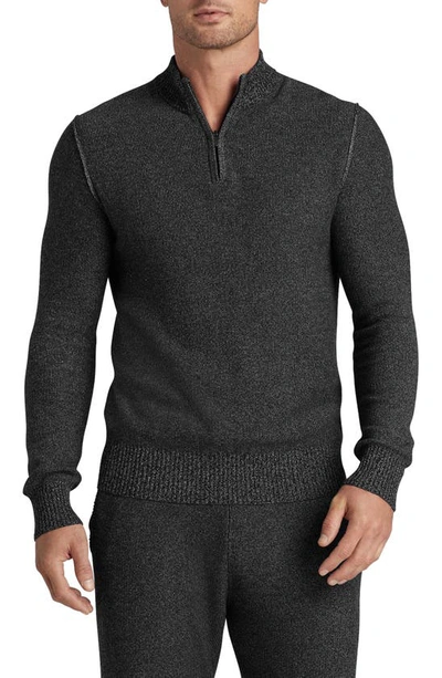 Shop Tommy John Quarter Zip Cotton Blend Sweater In Black/ Medium Heather Grey