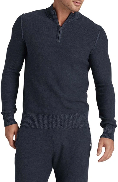 Shop Tommy John Quarter Zip Cotton Blend Sweater In Deep Well/ Orion Blue