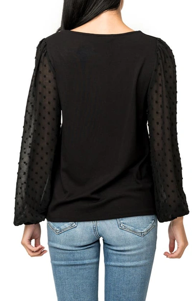 Gibsonlook Swiss Dot Sleeve Knit Top In Black