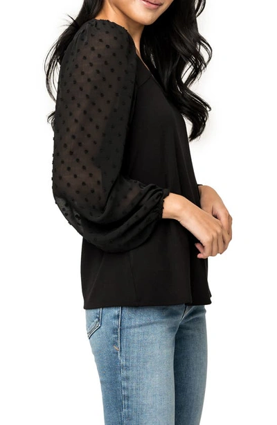 Gibsonlook Swiss Dot Sleeve Knit Top In Black