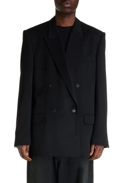 Shop Balenciaga Regular Fit Double Breasted Wool Blazer In Black