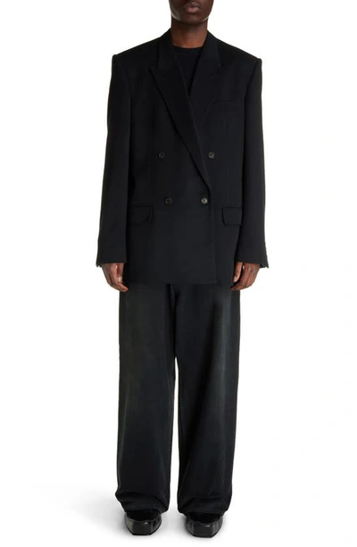 Shop Balenciaga Regular Fit Double Breasted Wool Blazer In Black