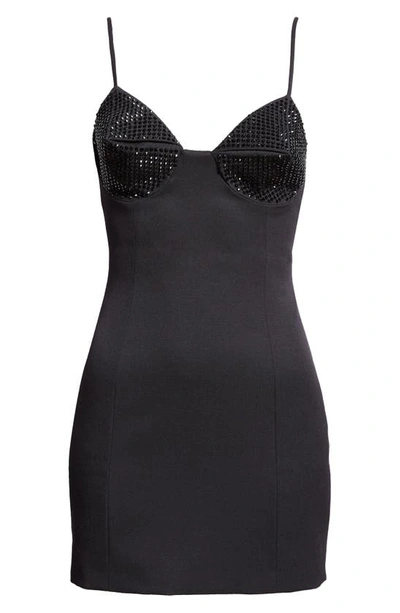 Shop Area Crystal Embellished Cup Stretch Wool Minidress In Black
