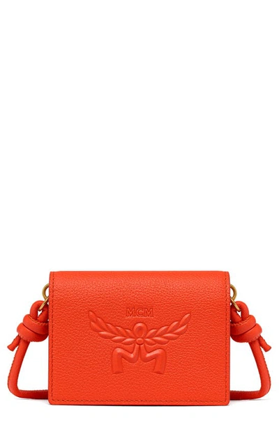 Shop Mcm Mini Lauretos Leather Card Case In Orangeade