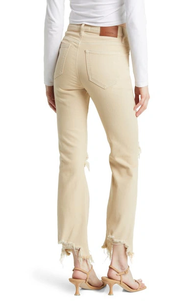Hidden Jeans Distressed Chew Hem Straight Leg Jeans In Khaki