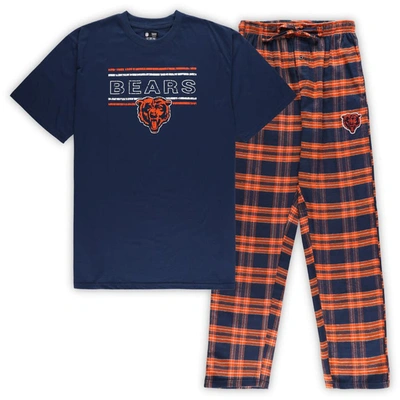 Shop Concepts Sport Navy/orange Chicago Bears Big & Tall Flannel Sleep Set