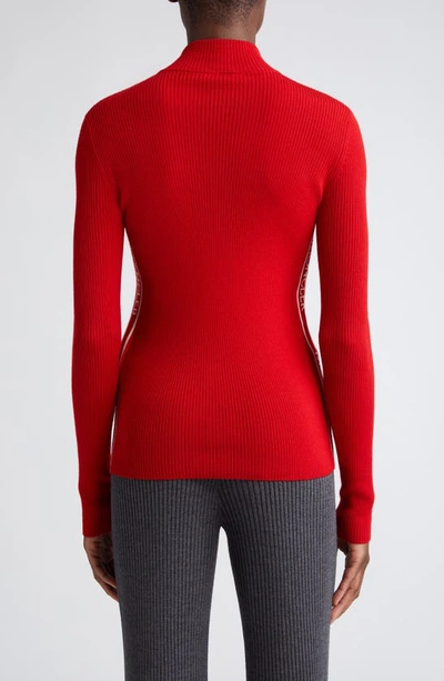 Shop Moncler Turtleneck Virgin Wool Quarter Zip Sweater In Pink