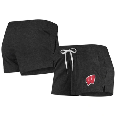 Shop Under Armour Heathered Black Wisconsin Badgers Performance Cotton Shorts In Heather Black