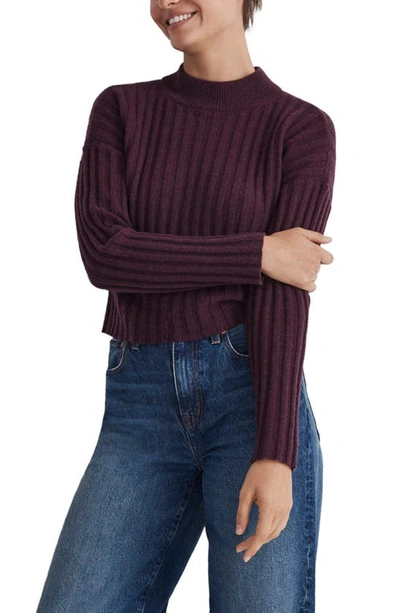 Shop Madewell Mock Neck Crop Sweater In Hthr Plum