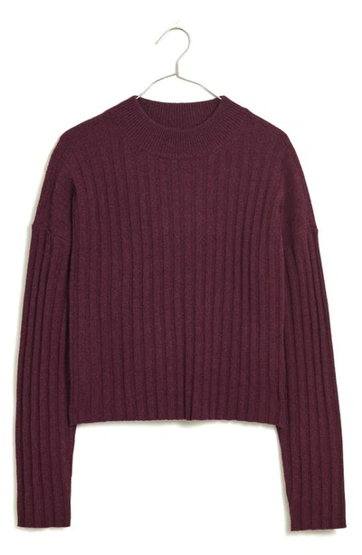 Shop Madewell Mock Neck Crop Sweater In Hthr Plum