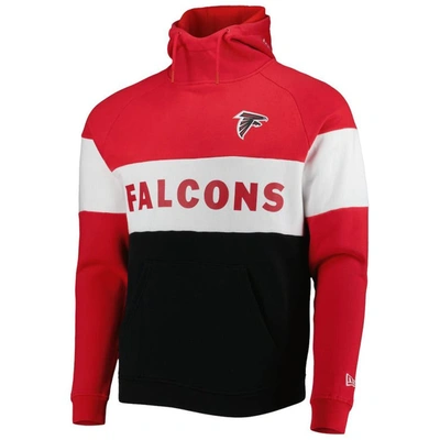 Shop New Era Black/red Atlanta Falcons Colorblock Current Pullover Hoodie
