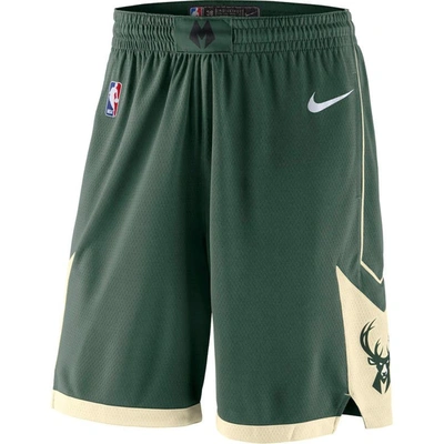Shop Nike Hunter Green 2019/20 Milwaukee Bucks Icon Edition Swingman Shorts