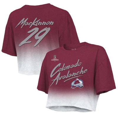 Shop Majestic Threads Nathan Mackinnon Burgundy Colorado Avalanche 2022 Stanley Cup Champions Dip Dye Box