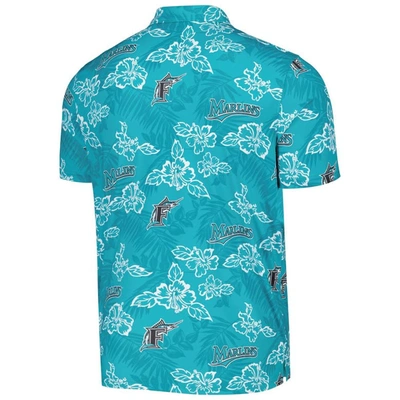 Shop Reyn Spooner Teal Florida Marlins Cooperstown Collection Puamana Print Polo